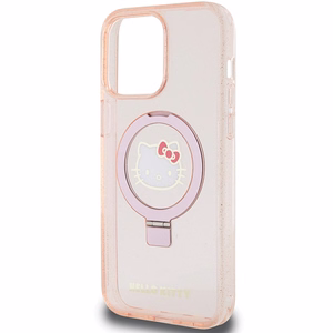 Hello Kitty Ring Stand Glitter Electrop Logo MagSafe Suojakuori iPhone 15 Pro Max:lle - vaaleanpunainen