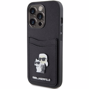 Karl Lagerfeld Saffiano Cardslot Karl&Choupette Metal Pin case for iPhone 15 Pro - black