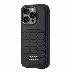 Audi Synteettinen Nahka MagSafe iPhone 16 Pro 6.3" Musta/Musta Kova Suojakuori AU-TPUPCMIP16P-GT/D3-BK