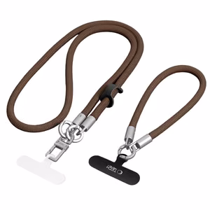 Tech-Protect C10S crossbody-puhelinhihna (114 cm) + rannehihna (31 cm) - ruskea titaani