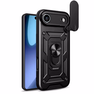 Hybrid Armor Camshield Suojakuori jalustalla ja kameran suojuksella iPhone 17 Air:lle - musta