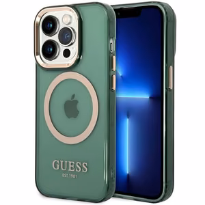 Guess GUHMP14XHTCMA iPhone 14 Pro Max 6.7 vihreä/khaki kovakuori Gold Outline Translucent MagSafe