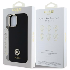 Guess Silikoninen Logo Strass 4G suojakuori iPhone 16:lle - musta