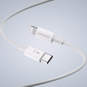 GaN Dudao A30EUL 30W USB-A / USB-C Wall Charger + USB-C - Lightning Cable - White