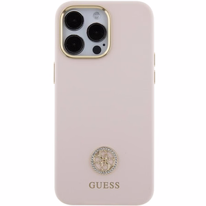 Guess Silicone Logo Strass 4G suojakuori iPhone 15 Pro Max:lle - vaaleanpunainen