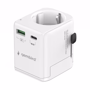 Gembird TPA-EU1A1C20-01-W grounded universal travel power adapter, 20 W, white