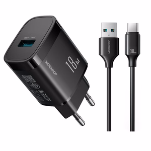 Joyroom JR-TF4 18W wall charger with 3A USB-A - USB-C 1m cable - black