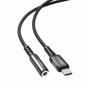Acefast äänikaapeli USB Type C - 3,5mm mini jack (naaras) 18cm, DAC, AUX musta (C1-07 musta)