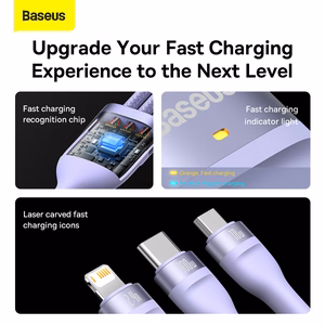 Baseus Cable Flash Series II 3 in 1 - USB to Type C, Lightning, Micro USB - 100W 6A 1,2 metres (CASS030005) purple