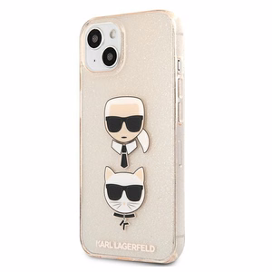 Karl Lagerfeld Glitter Karl & Choupette Head suojakuori laitteelle iPhone 13 mini, kullanvärinen