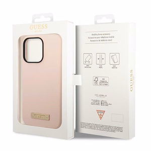 Guess Silicone Logo Plate MagSafe -suojakuori iPhone 14 Pro -mallille, vaaleanpunainen