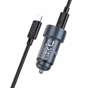 Autolaturi Hoco USB-A + USB-C QC3.0 PD 30W + USB-C - Lightning -kaapeli Z57A musta