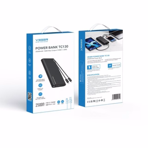 Ulkoinen akku Veger TCE130 (W2503) PD 130W 25000 mAh sisäänrakennetuilla Type C -kaapeleilla / Lightning musta