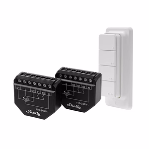 2 WiFi-sälekaihtimien/verhojen ohjaimen setti Shelly Shutter + BLU RC Button 4