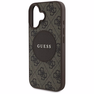 Guess HC MagSafe PU 4G Circle Classic Logo Suojakuori iPhone 16:lle - ruskea