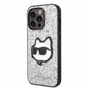 Karl Lagerfeld KLHCP14LG2CPS iPhone 14 Pro 6.1" hopeinen/hopeinen kovakuori Glitter Choupette Patch