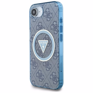 GUESS IML Metal Glitter 4G Circle Triangle MagSafe Alkuperäinen Suojakuori iPhone 17e/16e:lle - Sininen