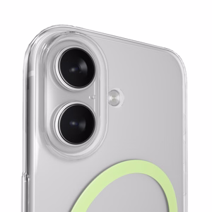 Puro Lite Mag TPU+PC suojakuori MagSafe-yhteensopiva iPhone 17:lle - läpinäkyvä vihreällä renkaalla