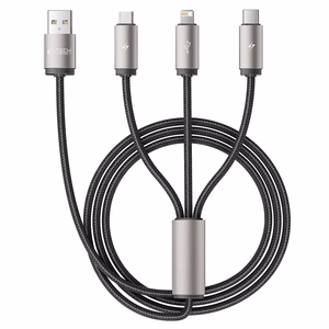 Tech-Protect UltraBoost 3in1 USB-A - Lightning / USB-C / micro USB 3.5A kaapeli 1m - harmaa