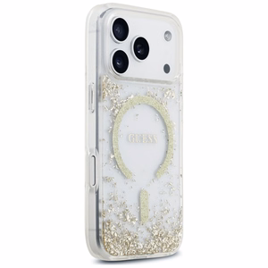 Guess Resin Bottom Glitter MagSafe suojakuori malleille iPhone 18 Pro / 17 Pro, kultainen