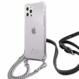 Guess GUHCP12LKC4GSSI iPhone 12 Pro Max 6.7" läpinäkyvä kovakotelo 4G Hopea ketju