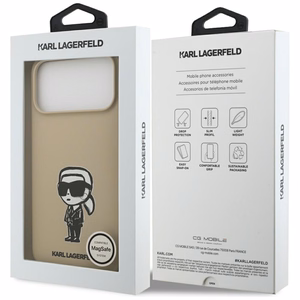 KARL LAGERFELD suojakuori iPhone 17 Pro Max MagSafe-yhteensopiva (silikoni KL-luonnoksella ja logolla) - ruskea