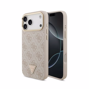Case Guess PU Leather 4G Strass Triangle Logo Gold Frame MagSafe Apple iPhone 18 Pro pink