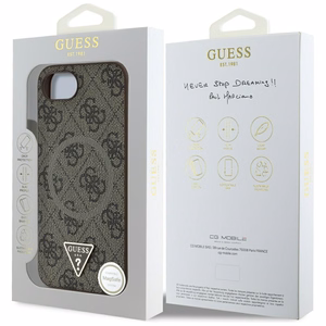 Guess HC MagSafe PU 4G Ring Triangle Logo Suojakuori iPhone 16e:lle - Ruskea