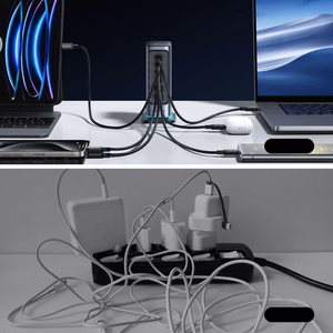 Joyroom JR-TCM02 GaN 65W laturi lataustukiasema 4xUSB-C 2xUSB-A UK-pistoke - harmaa