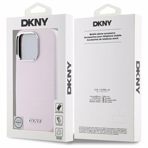 DKNY Liquid Silicone Small Metal Logo MagSafe Suojakuori iPhone 16 Pro:lle - vaaleanpunainen