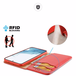 Dux Ducis Hivo Suojakuori Samsung Galaxy S23+ läppäkotelo lompakko jalusta RFID-esto punainen