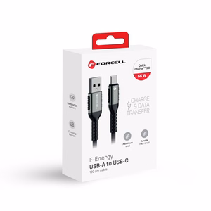 Kaapeli USB A - USB C Forcell F-Energy QC4.0 3A 66W Cafule 1,2 m C256 musta
