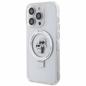 Karl Lagerfeld KLHMP15LHMRSKCH iPhone 15 Pro 6.1 valkoinen/valkoinen kovakuori Ring Stand Karl&Choupette MagSafe