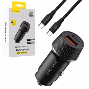 Blavec autolaturi BS-03B-C Carbon – USB + Type C – QC 3.0 18W PD 30W, mukana Type C–Type C -kaapeli (CCBS03BC-UCB), musta