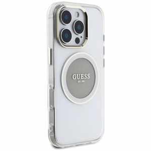 Guess IML Metal Colored Circle Classic Logo MagSafe Suojakuori iPhone 16 Pro:lle - harmaa