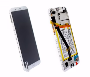 LCD-näyttö Huawei Y6 2018/Y6 Prime 2018 kosketusnäytöllä, kehyksellä ja akulla valkoinen alkuperäinen (service pack)