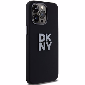 DKNY Liquid Silikoninen Metal Logo Suojakuori iPhone 15 Pro:lle - musta