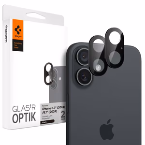 Spigen Optik GLAS.TR Kameransuoja 2-PACK iPhone 16 / 16 Plus:lle - musta