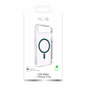 Puro Lite Mag TPU+PC suojakuori MagSafe-yhteensopiva iPhone 17 Air:lle - läpinäkyvä turkoosilla renkaalla