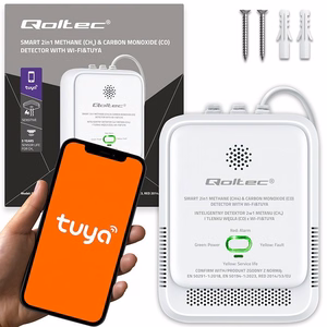 Qoltec 52654 2in1 maakaasun ja hiilimonoksidin (CO) vuotoilmaisin | CH4 | CO | NG | Tuya | Wi-Fi | 85dB hälytys | LED