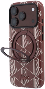 Viininpunainen osittain ympäröivä PVC-materiaalinen Lacoste Blend MagSafe -kuori rengasjalustalla Apple iPhone 18 Pro -puhelimelle