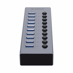 Orico BT2U3-10AB 10x USB-A 3.0 -keskitin kytkimillä - harmaa