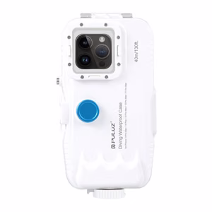 Puluz muovinen vedenpitävä suojakuori iPhone 15 Plus/15 Pro Max/14 Plus/14 Pro Max/13 Pro Max/12 Pro Max/11 Pro Max valkoinen