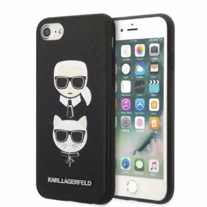 Karl Lagerfeld KLHCI8SAKICKCBK iPhone 7/8 / SE 2020 / SE 2022 musta/musta kova suojakuori Saffiano Karl&Choupette Head