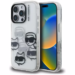 Karl Lagerfeld IML Multi K&C Head -kuvioinen suojakuori iPhone 16 Pro Max - läpinäkyvä