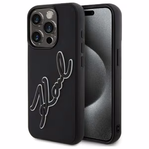 Karl Lagerfeld 3D Rubber Signature Suojakuori iPhone 15 Pro:lle - musta