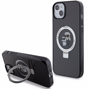 Karl Lagerfeld Ring Stand Karl&Choupette MagSafe suojakuori iPhone 14 / 15 / 13:lle - musta