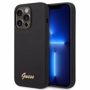 Guess GUHCP14XSLSMK iPhone 14 Pro Max 6.7" musta/musta kova kotelo Silikoni Vintage Gold Logo