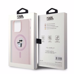 Karl Lagerfeld Silicone Karl&Choupette MagSafe Case for iPhone 15 Pro - Pink