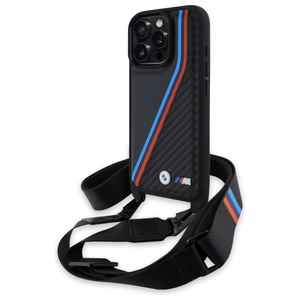 BMW M Edition Carbon Tricolor Lines & hihna suojakuori iPhone 16 Pro Max:lle - musta